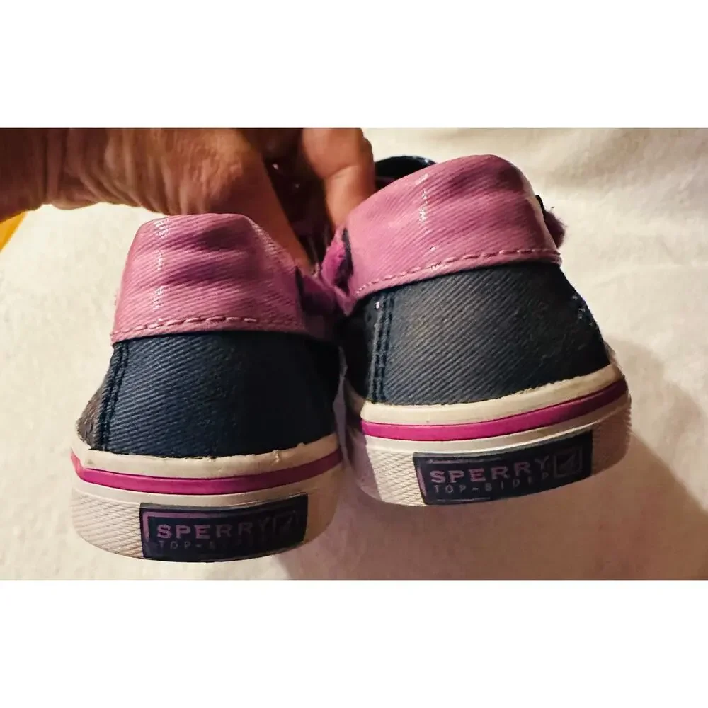 Sperry Girls Top-Sider Bahama Navy/Purple Dot Us 2.0M boat Shoes preppy slip-on
